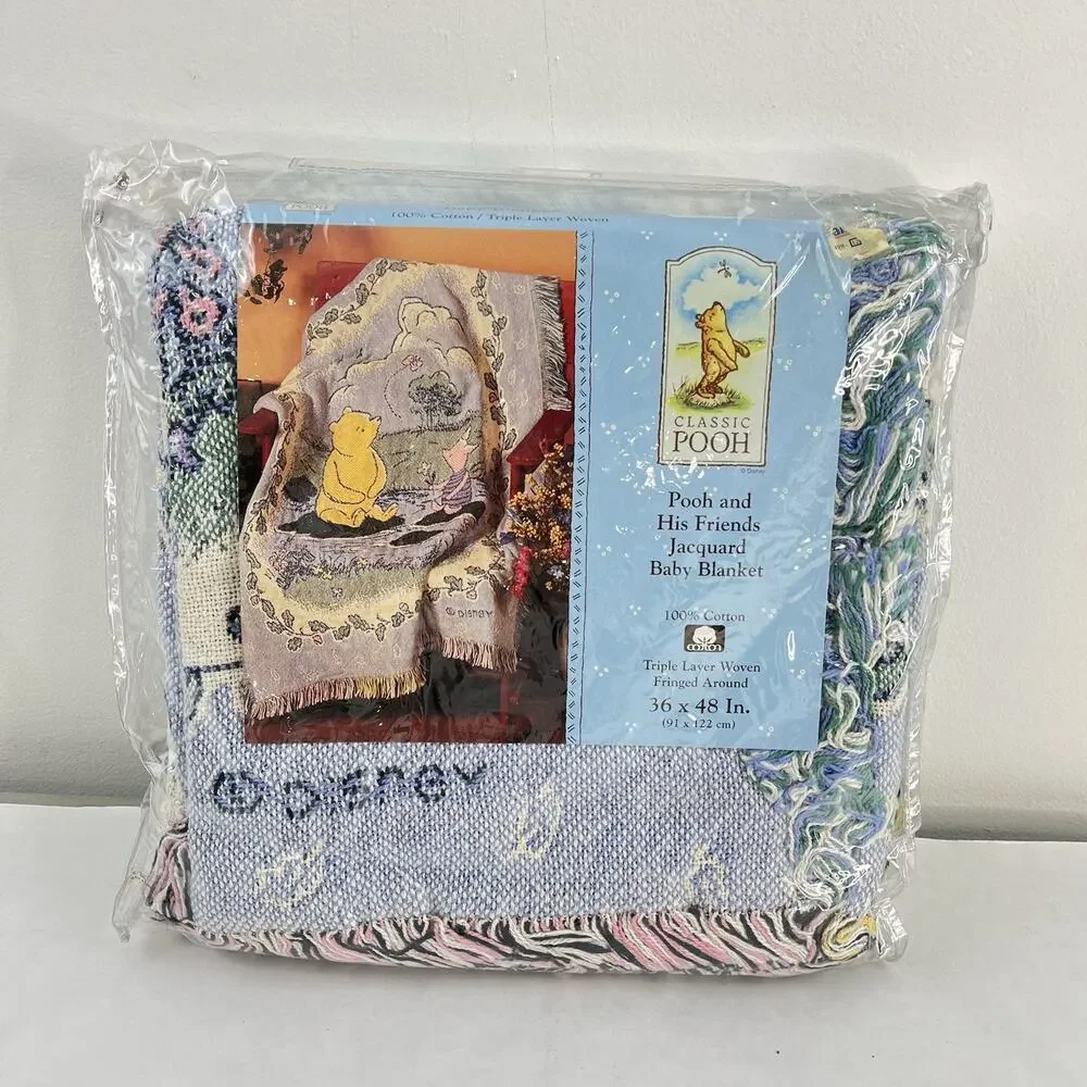 Disney CLASSIC POOH Baby Blanket Pooh & His Friends 100% Cotton 36X48 Beacon NEW